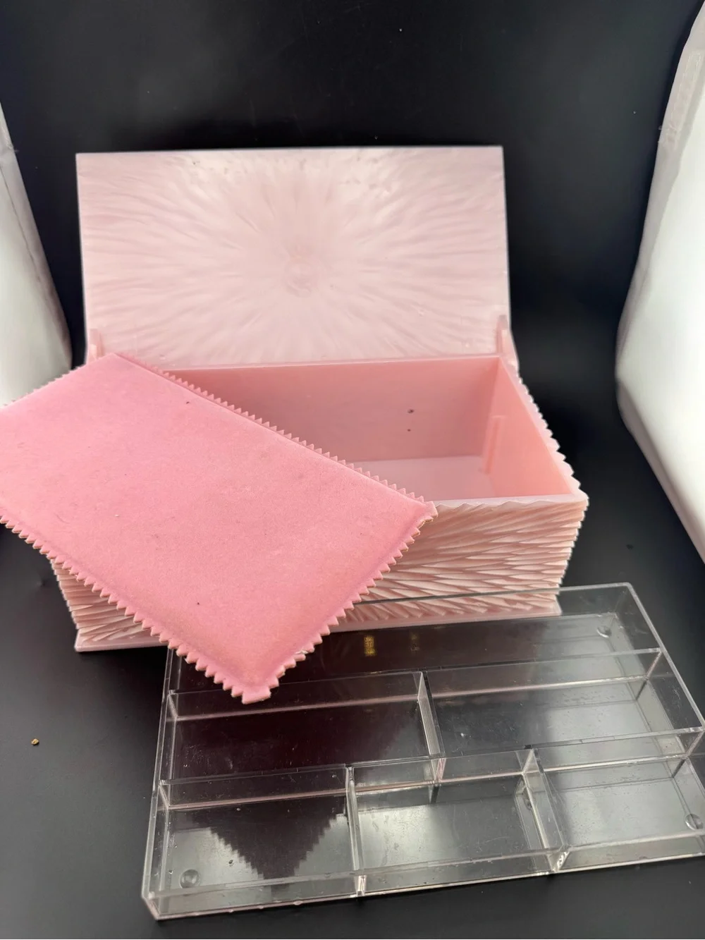 Vintage 1950’s Celebrity Pink Lucite Jewelry Box Organizer with Tray